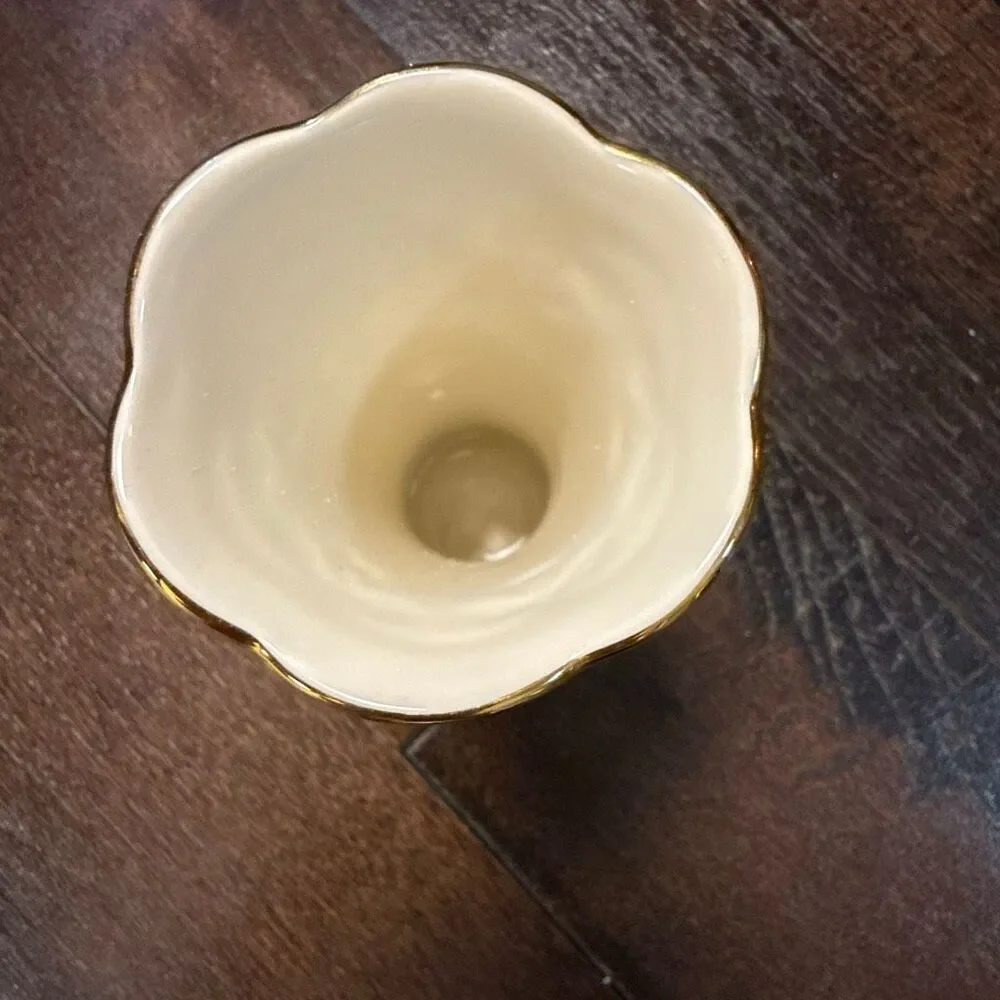 Lenox holiday tartan bud vase plaid Ralph Lauren Christmas cream fruit gold rim - Picture 2 of 7